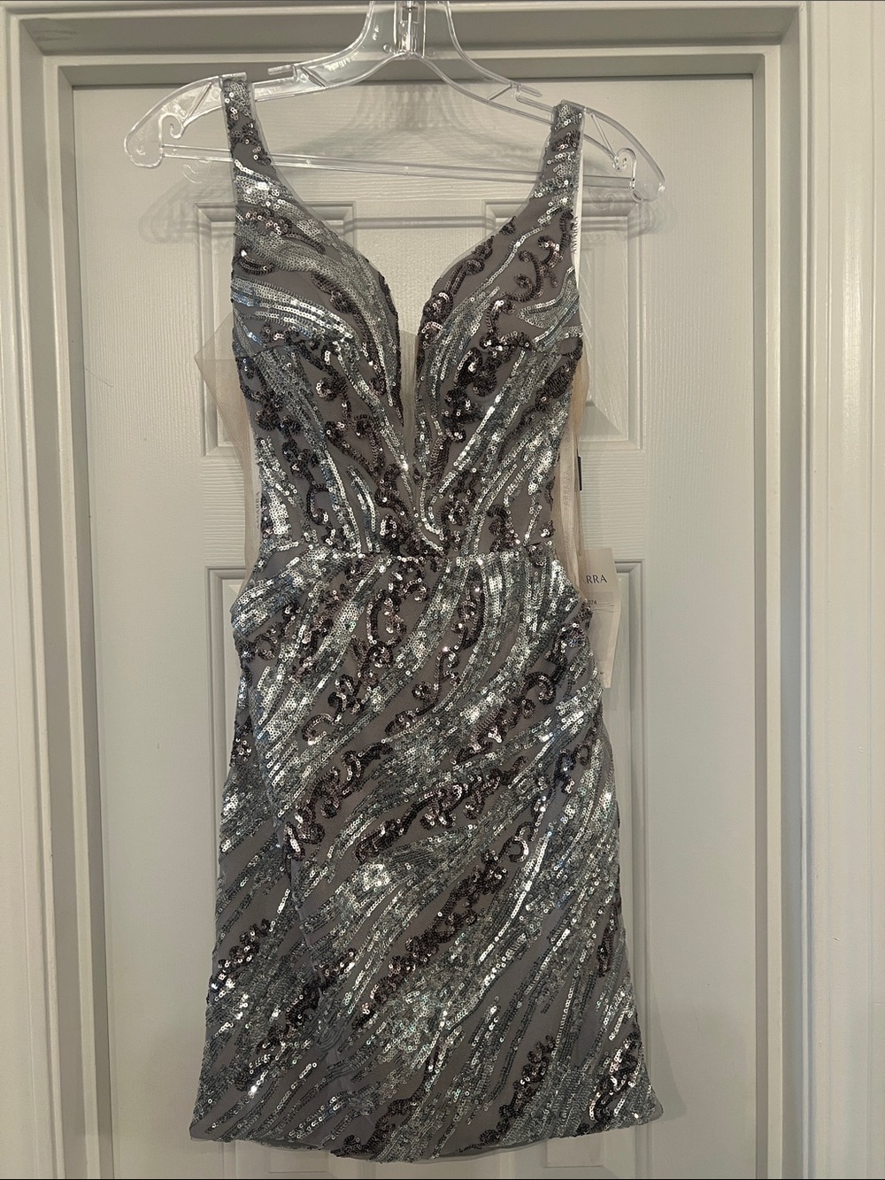 Silver Sequin V-Neck Mini Dress